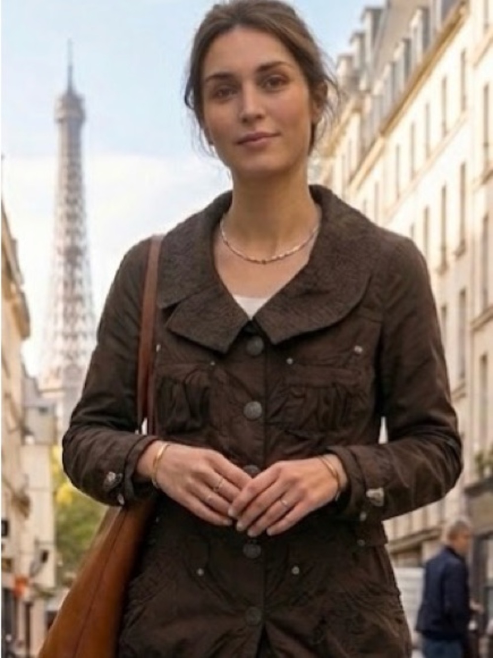 Women's Brown Quilted Button-Front Blazer